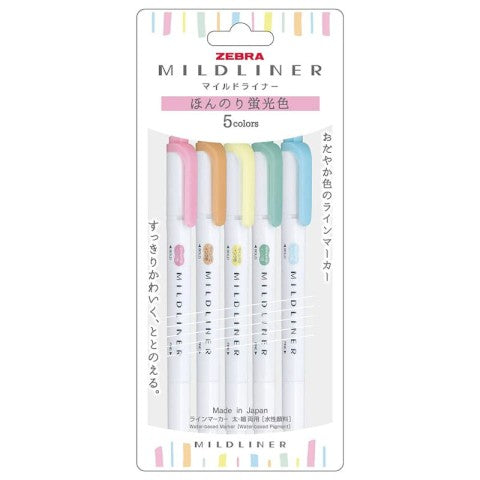 Zebra - Mildliner - Double Sided Highlighter - 5 Color Set