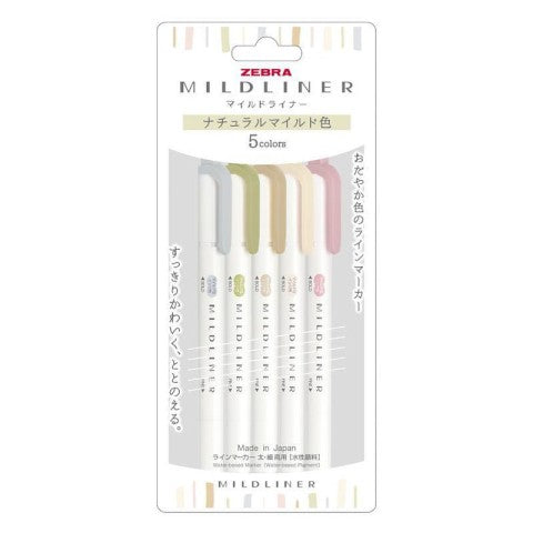 Zebra - Mildliner - Double Sided Highlighter - 5 Color Set NTC